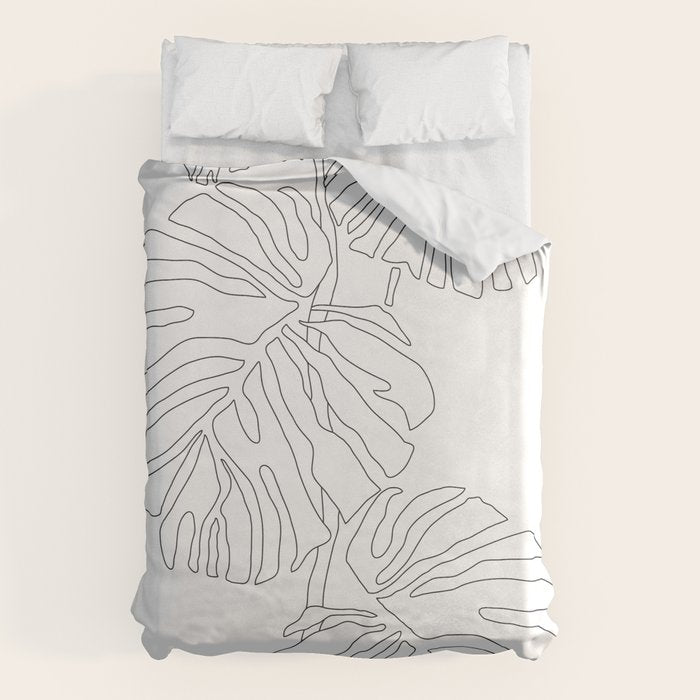 Monstera Leaf Line Drawing Duvet Cover Gallery Image 1