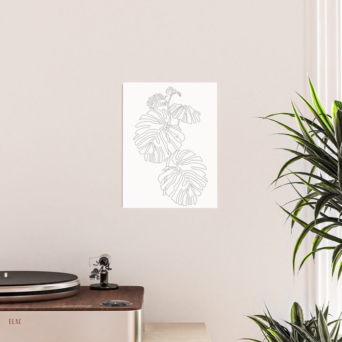 Monstera Leaf Line Drawing Poster Gallery Image 2