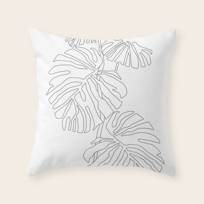 Monstera Leaf Line Drawing Throw Pillow Gallery Image 6