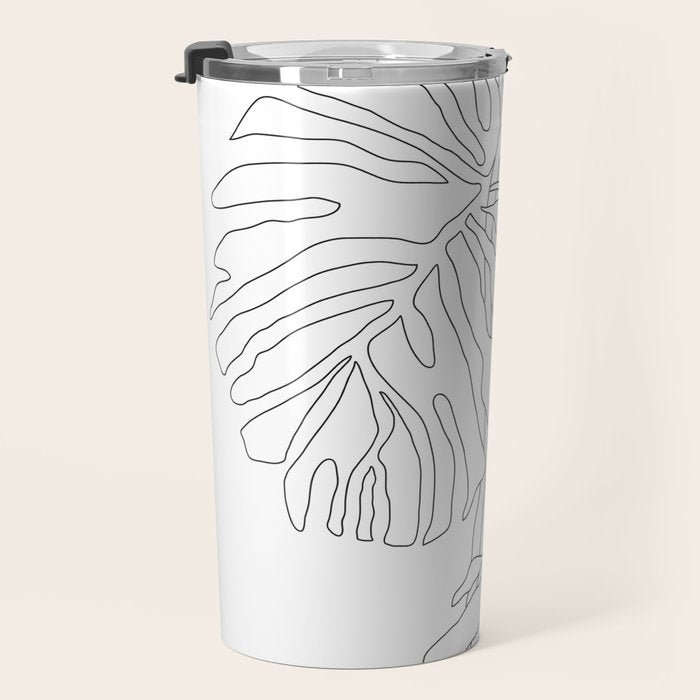 Monstera Leaf Line Drawing Travel Mug Gallery Image 3