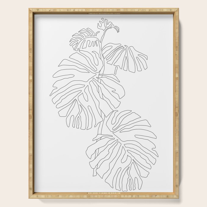Monstera Leaf Line Drawing Serving Tray Gallery Image 1