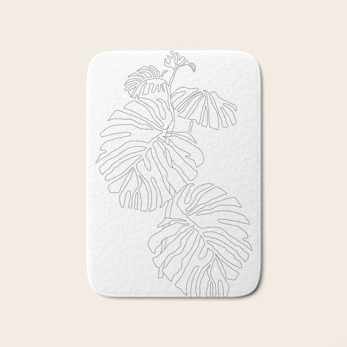 Monstera Leaf Line Drawing Bath Mat Gallery Image 1