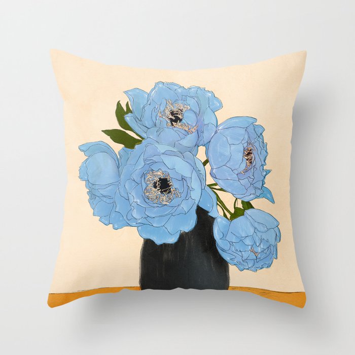 Bouquet Gift Blue Throw Pillow Gallery Image 1