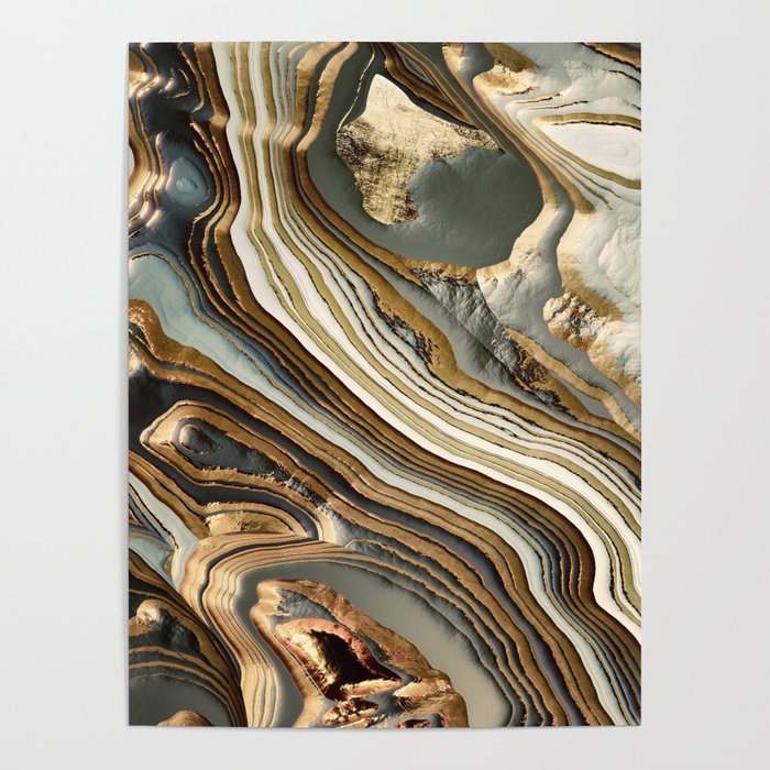 White Gold Agate Abstract Poster Gallery Image 4