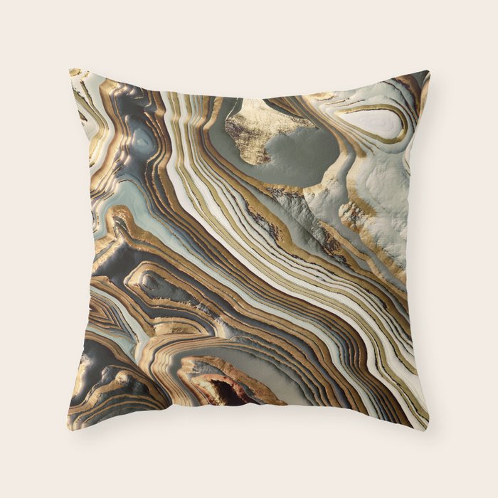 White Gold Agate Abstract Throw Pillow Gallery Image 6