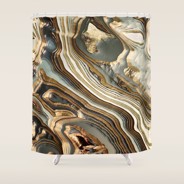 White Gold Agate Abstract Shower Curtain Gallery Image 1