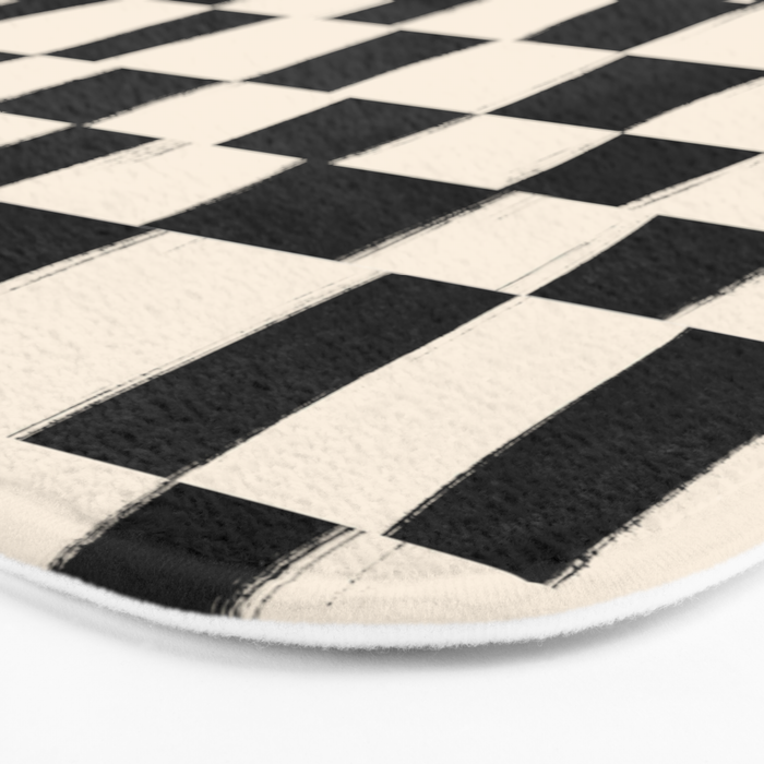Wave Checks: Noir Black Handpainted Pattern Bath Mat Gallery Image 3
