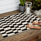 Wave Checks: Noir Black Handpainted Pattern Outdoor Rug Gallery Image 2
