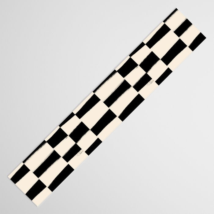 Wave Checks: Noir Black Handpainted Pattern Table Runner Gallery Image 3