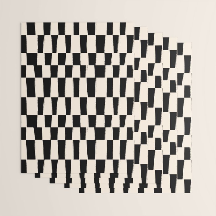 Wave Checks: Noir Black Handpainted Pattern Wrapping Paper Gallery Image 3
