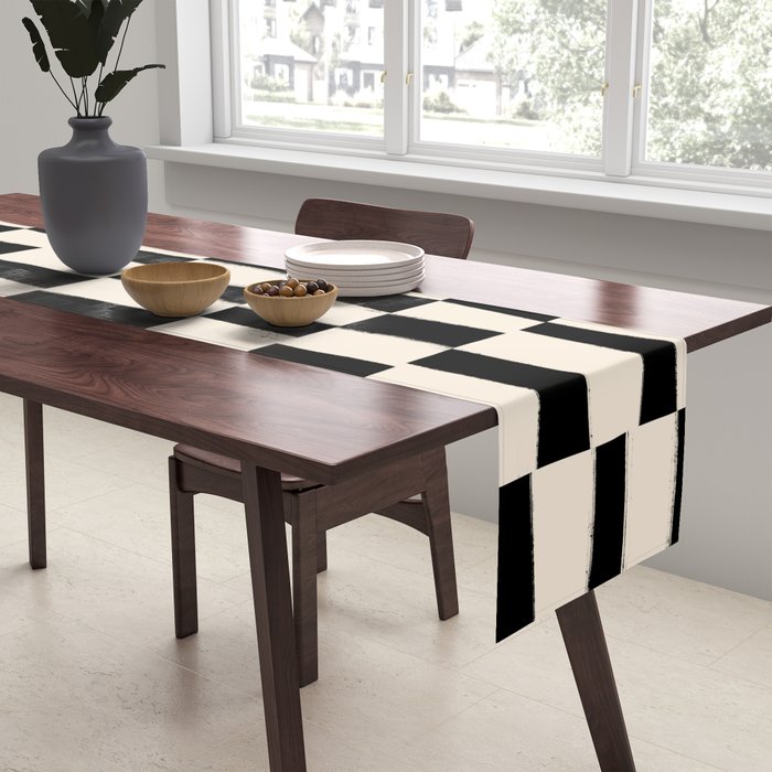 Wave Checks: Noir Black Handpainted Pattern Table Runner Gallery Image 2