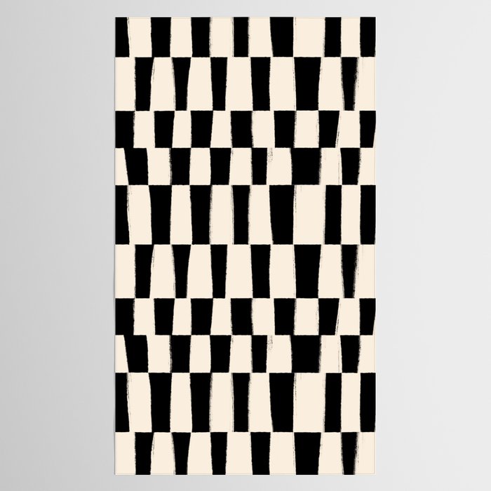 Wave Checks: Noir Black Handpainted Pattern Tablecloth Gallery Image 2