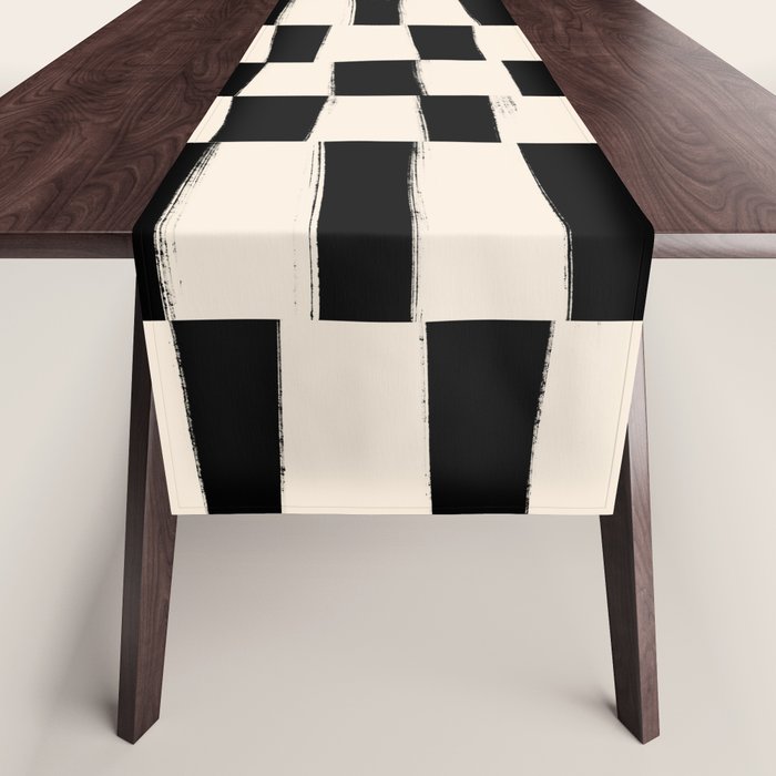 Wave Checks: Noir Black Handpainted Pattern Table Runner Gallery Image 1
