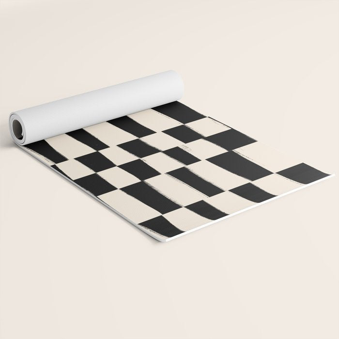 Wave Checks: Noir Black Handpainted Pattern Yoga Mat Gallery Image 2