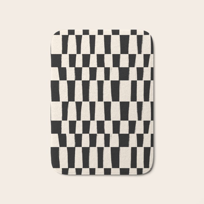 Wave Checks: Noir Black Handpainted Pattern Bath Mat Gallery Image 1