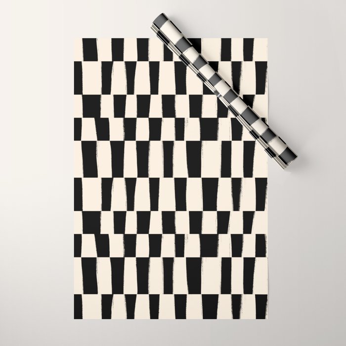 Wave Checks: Noir Black Handpainted Pattern Wrapping Paper Gallery Image 1