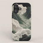 Japanese Wall Art Anime Poster Sage Green Wabi Sabi Painting Mountain Wall Art iPhone Case Gallery Image 1