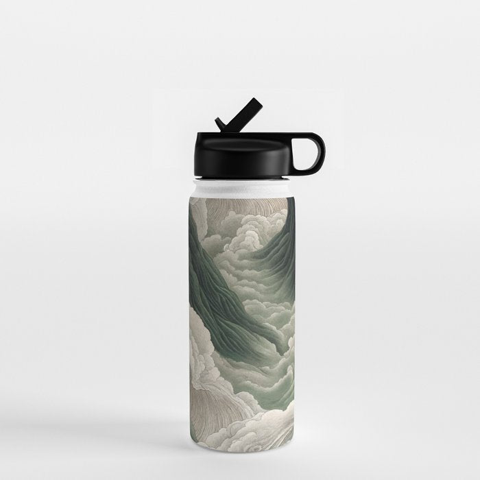 Japanese Wall Art Anime Poster Sage Green Wabi Sabi Painting Mountain Wall Art Water Bottle Gallery Image 1