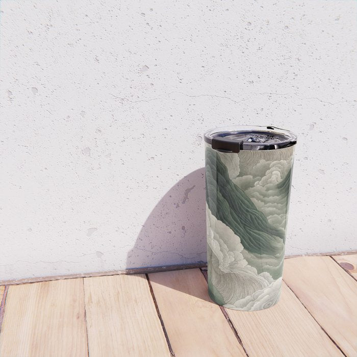Japanese Wall Art Anime Poster Sage Green Wabi Sabi Painting Mountain Wall Art Travel Mug Gallery Image 4