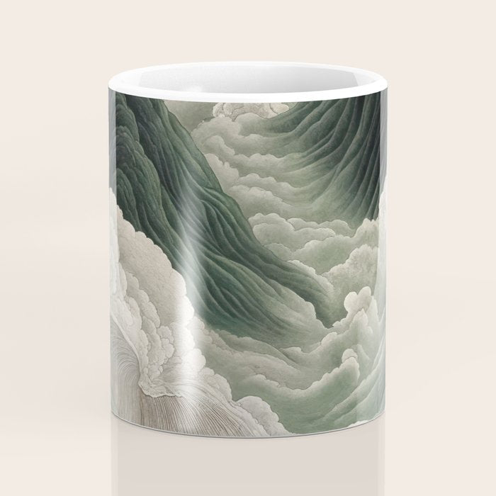 Japanese Wall Art Anime Poster Sage Green Wabi Sabi Painting Mountain Wall Art Coffee Mug Gallery Image 4