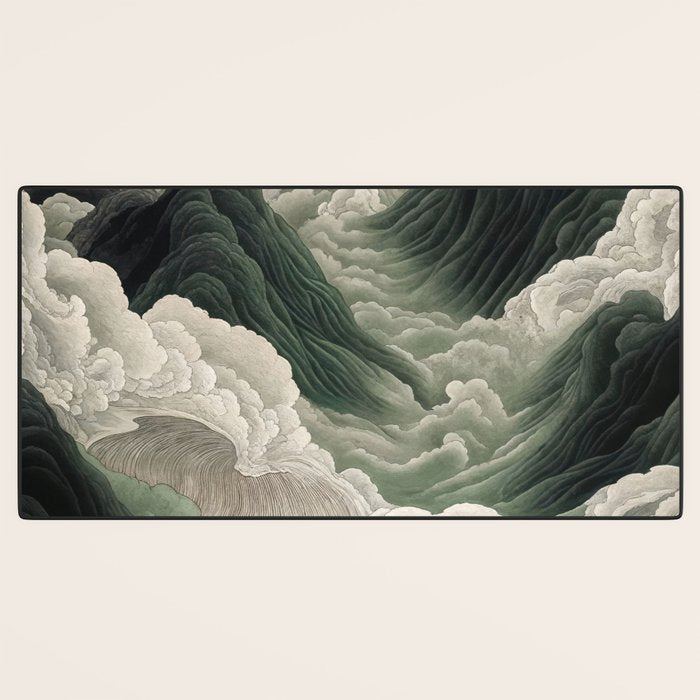 Japanese Wall Art Anime Poster Sage Green Wabi Sabi Painting Mountain Wall Art Desk Mat Gallery Image 3
