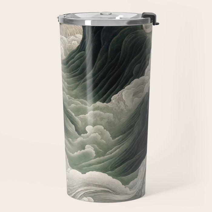 Japanese Wall Art Anime Poster Sage Green Wabi Sabi Painting Mountain Wall Art Travel Mug Gallery Image 2