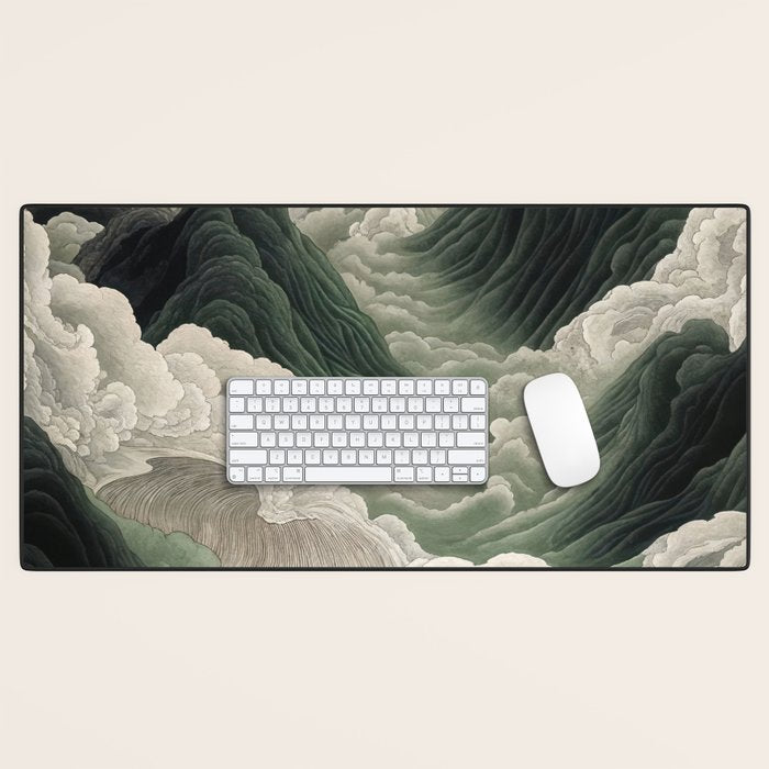 Japanese Wall Art Anime Poster Sage Green Wabi Sabi Painting Mountain Wall Art Desk Mat Gallery Image 1