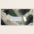Japanese Wall Art Anime Poster Sage Green Wabi Sabi Painting Mountain Wall Art Desk Mat Gallery Image 1