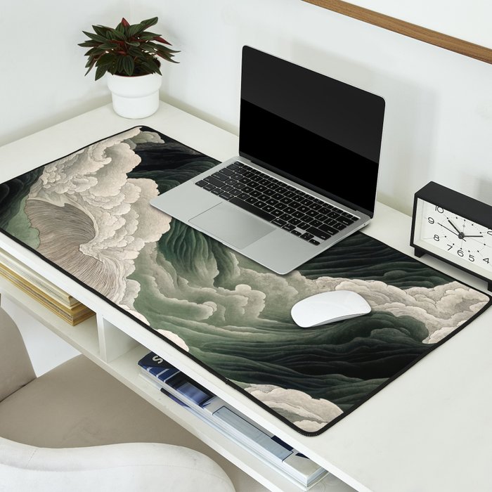 Japanese Wall Art Anime Poster Sage Green Wabi Sabi Painting Mountain Wall Art Desk Mat Gallery Image 2