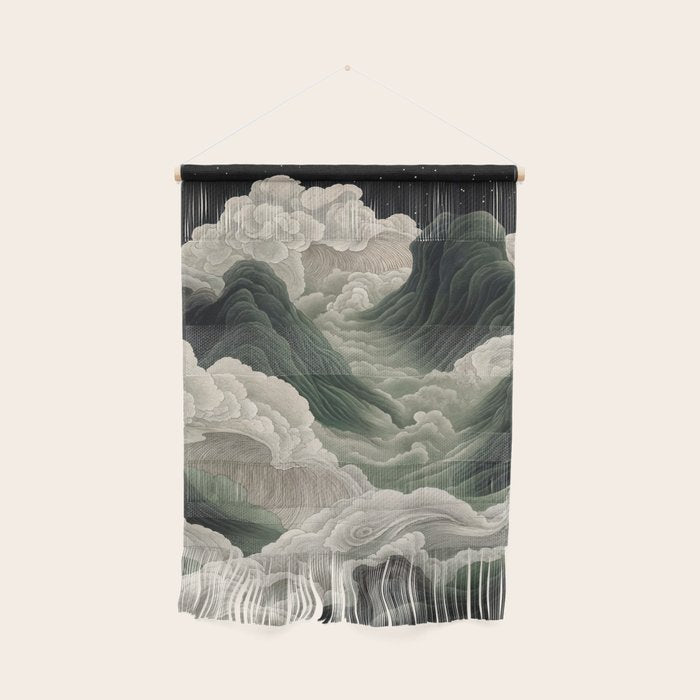 Japanese Wall Art Anime Poster Sage Green Wabi Sabi Painting Mountain Wall Art Wall Hanging Gallery Image 1