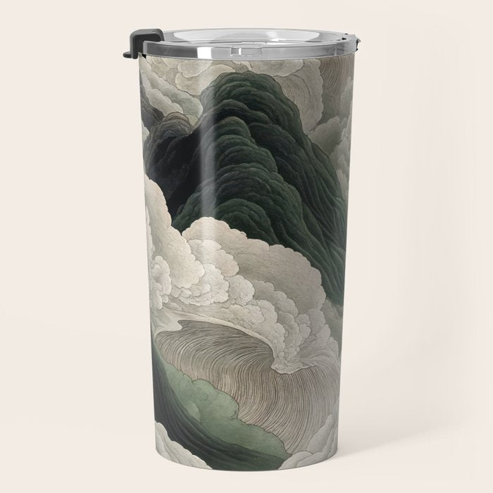 Japanese Wall Art Anime Poster Sage Green Wabi Sabi Painting Mountain Wall Art Travel Mug Gallery Image 3