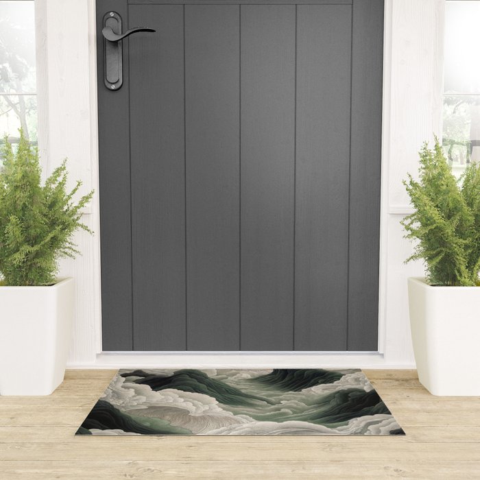 Japanese Wall Art Anime Poster Sage Green Wabi Sabi Painting Mountain Wall Art Welcome Mat Gallery Image 3