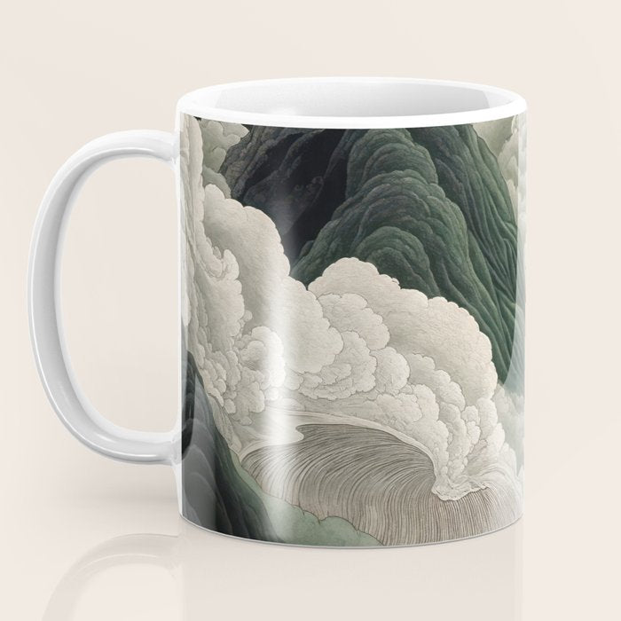 Japanese Wall Art Anime Poster Sage Green Wabi Sabi Painting Mountain Wall Art Coffee Mug Gallery Image 3
