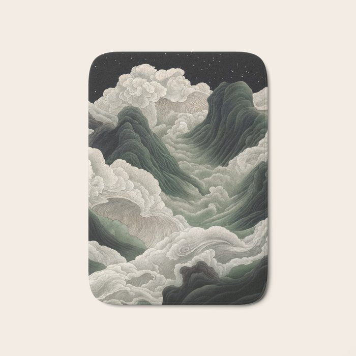 Japanese Wall Art Anime Poster Sage Green Wabi Sabi Painting Mountain Wall Art Bath Mat Gallery Image 1