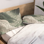 Japanese Wall Art Anime Poster Sage Green Wabi Sabi Painting Mountain Wall Art Pillow Sham Gallery Image 2