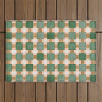 Retro plaid checks geometry Green Ocre Outdoor Rug Gallery Image 1
