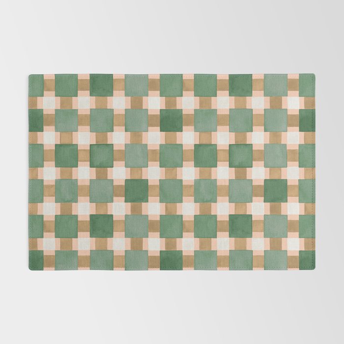 Retro plaid checks geometry Green Ocre Rug Gallery Image 2