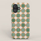Retro plaid checks geometry Green Ocre iPhone Case Gallery Image 1