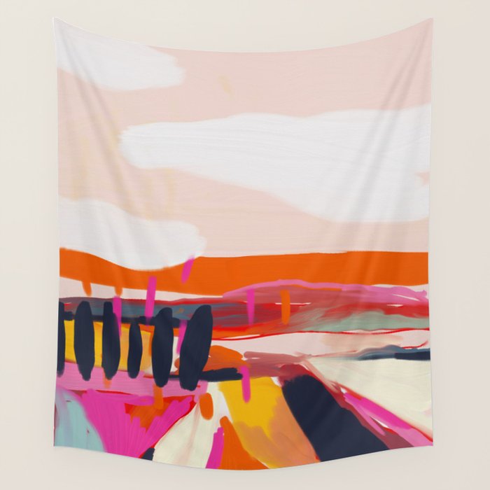 landscape pink peachy abstract Wall Tapestry Gallery Image 1