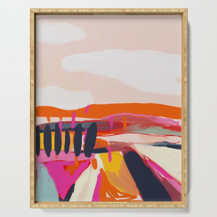 landscape pink peachy abstract Serving Tray Gallery Image 1