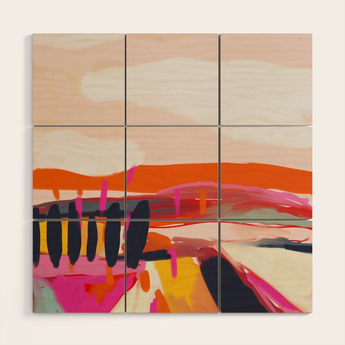 landscape pink peachy abstract Wood Wall Art Gallery Image 1
