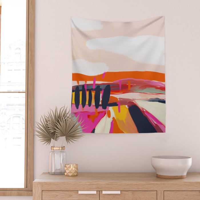 landscape pink peachy abstract Wall Tapestry Gallery Image 2