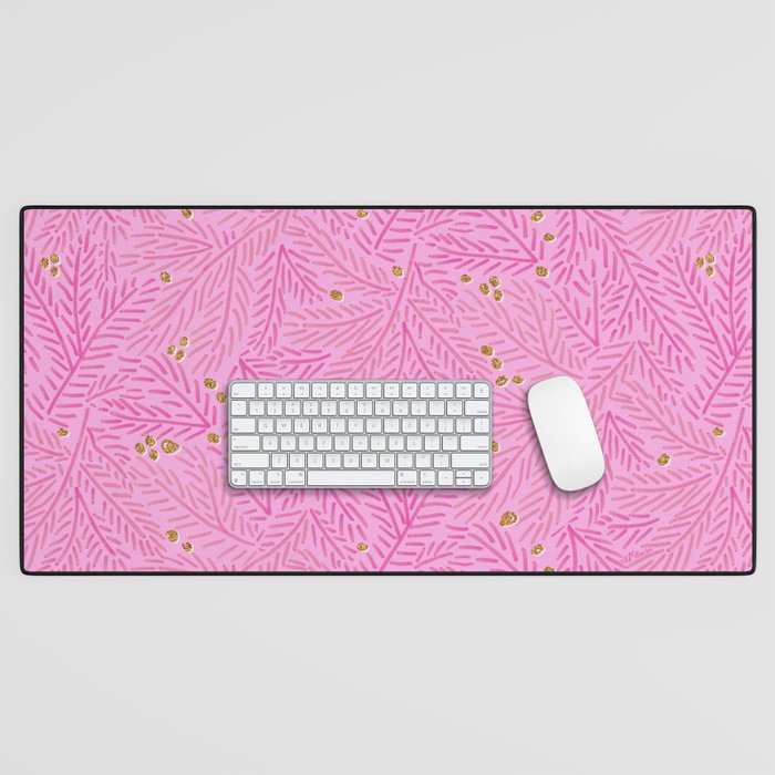 Winter Berries & Pine Branches in Pink & Gold Desk Mat Gallery Image 1
