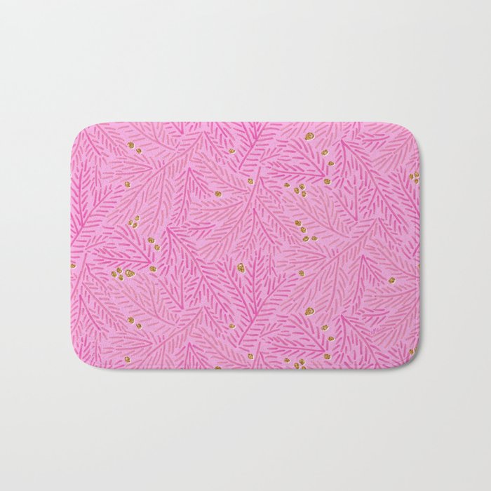 Winter Berries & Pine Branches in Pink & Gold Bath Mat Gallery Image 1