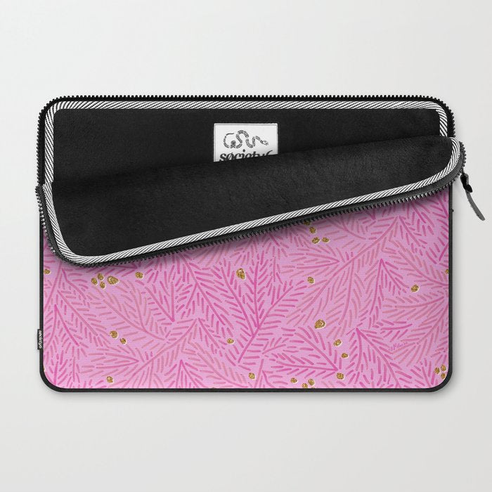 Winter Berries & Pine Branches in Pink & Gold Laptop Sleeve Gallery Image 2