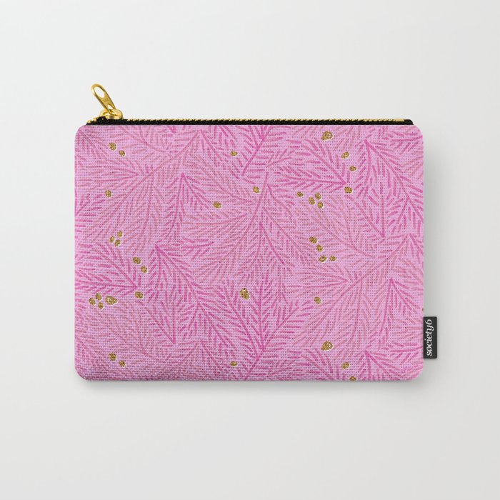 Winter Berries & Pine Branches in Pink & Gold Carry All Pouch Gallery Image 1