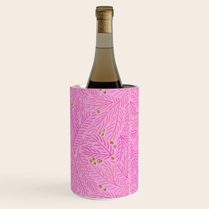 Winter Berries & Pine Branches in Pink & Gold Wine Chiller Gallery Image 2