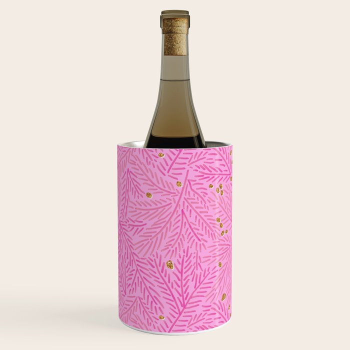 Winter Berries & Pine Branches in Pink & Gold Wine Chiller Gallery Image 1