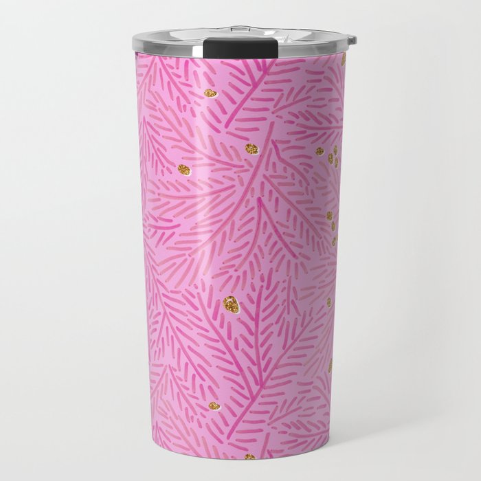 Winter Berries & Pine Branches in Pink & Gold Travel Mug Gallery Image 1