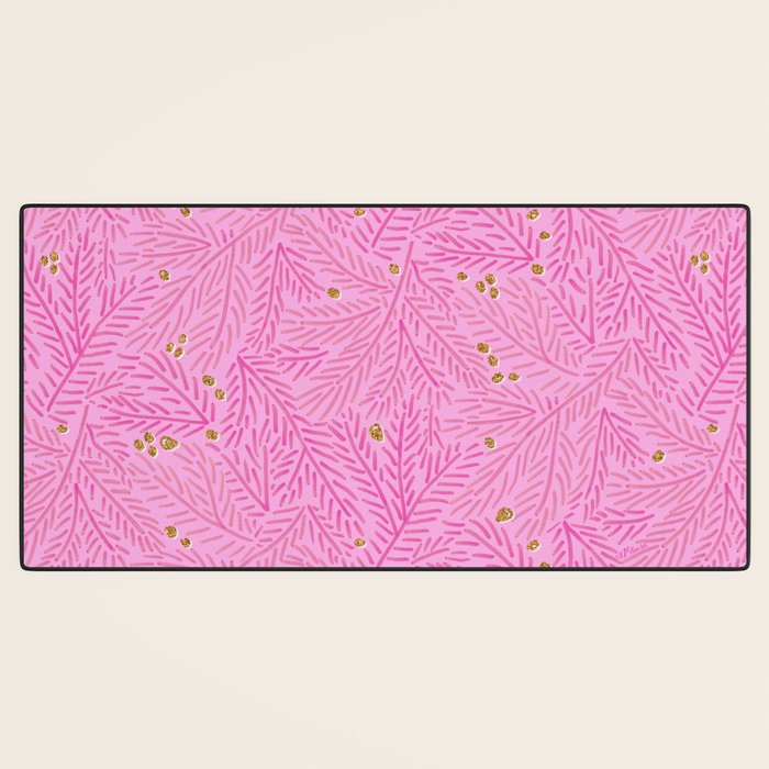 Winter Berries & Pine Branches in Pink & Gold Desk Mat Gallery Image 3